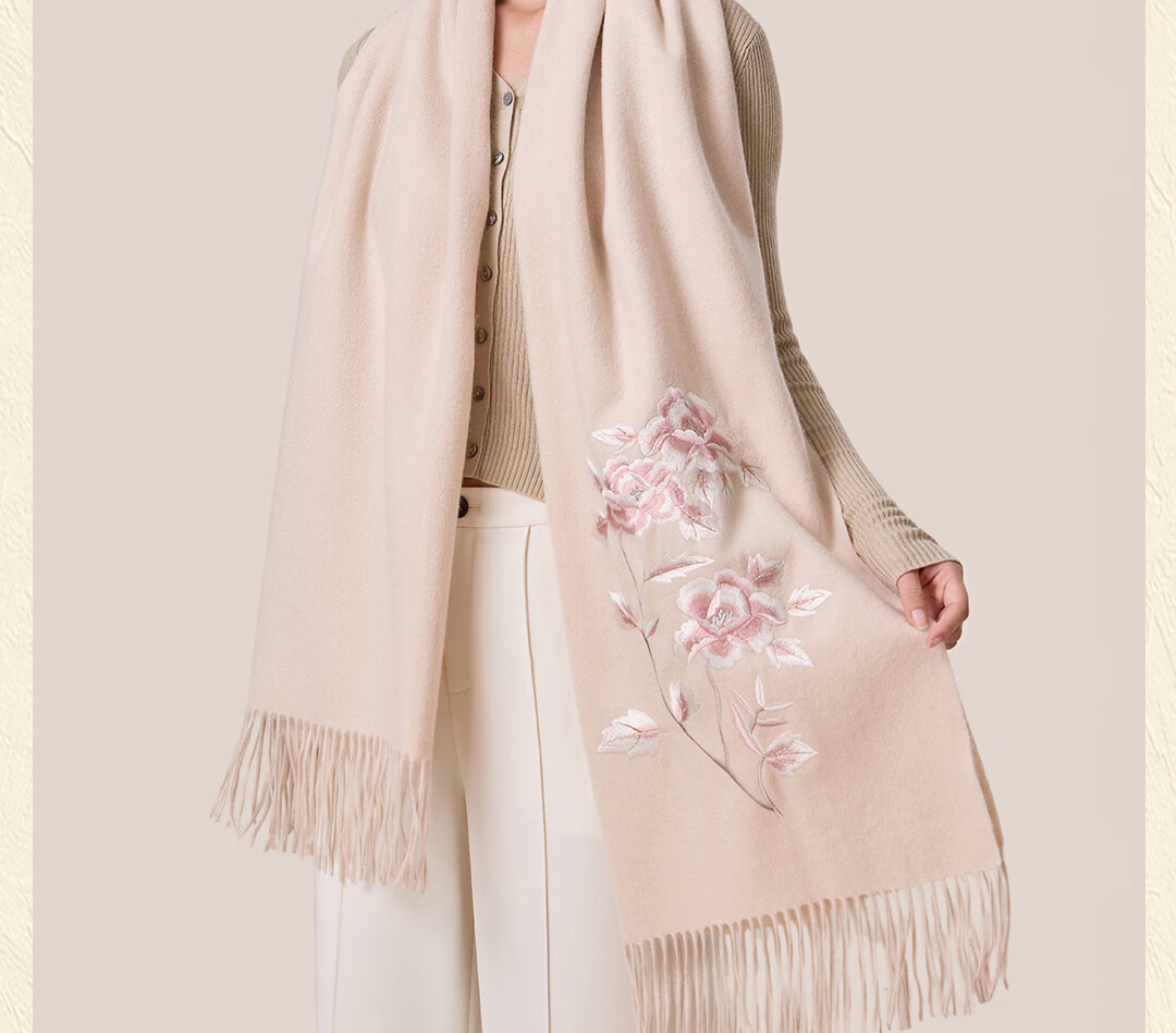 Shanghai Story 100% Wool Scarf National Style Peony Wool Embroidered Large Shawl New Year Birthday Gift for Mom Women 9