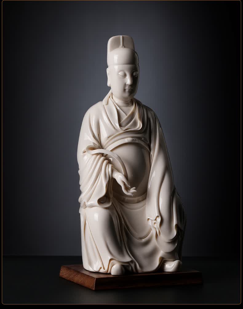 七珍 陶瓷《38cm 大文昌帝君》神像摆件文曲星像客厅书房德化白瓷 d23
