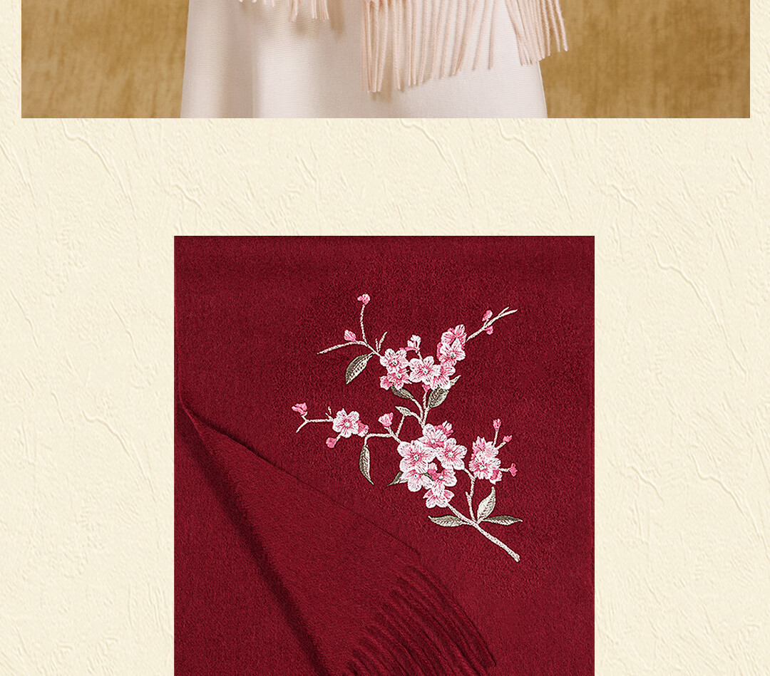 Shanghai Story Extended Embroidery 100% Wool Scarf Gift for Elders and Mom New Year Birthday Autumn Winter Shawl Wrap 6