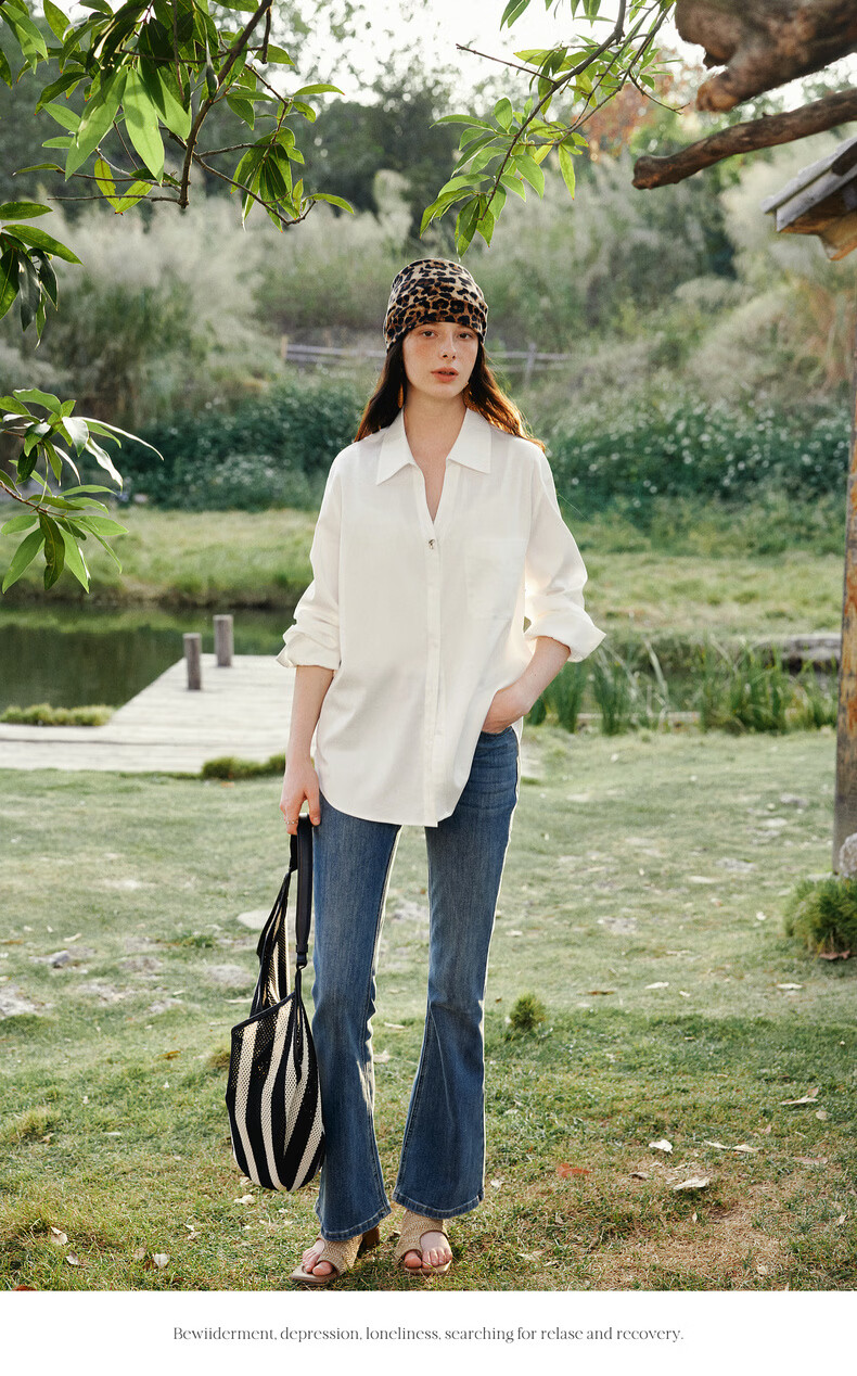 Olrain V-Neck Long Sleeve Shirt Women Spring New Loose Casual Slim Fit Elegant Top White M 10