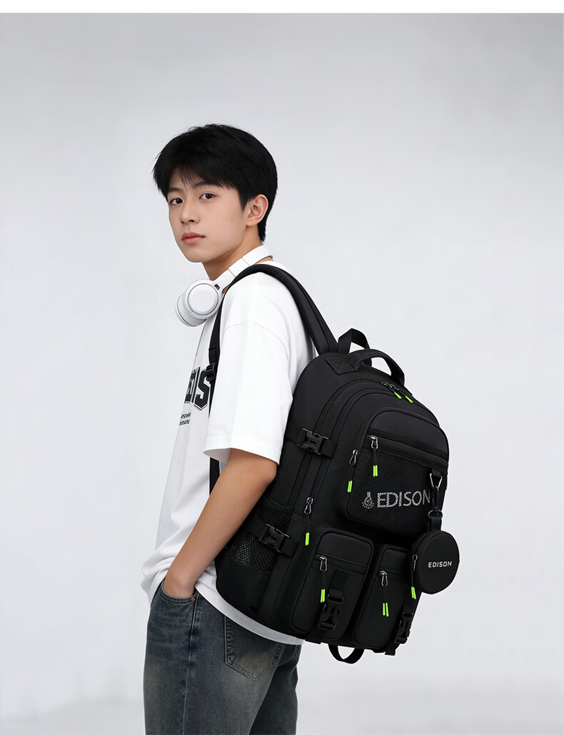 Edison High School Student Large Capacity Waterproof Backpack for Middle and University Students Travel Backpack K2272-5 Camouflage Black 15