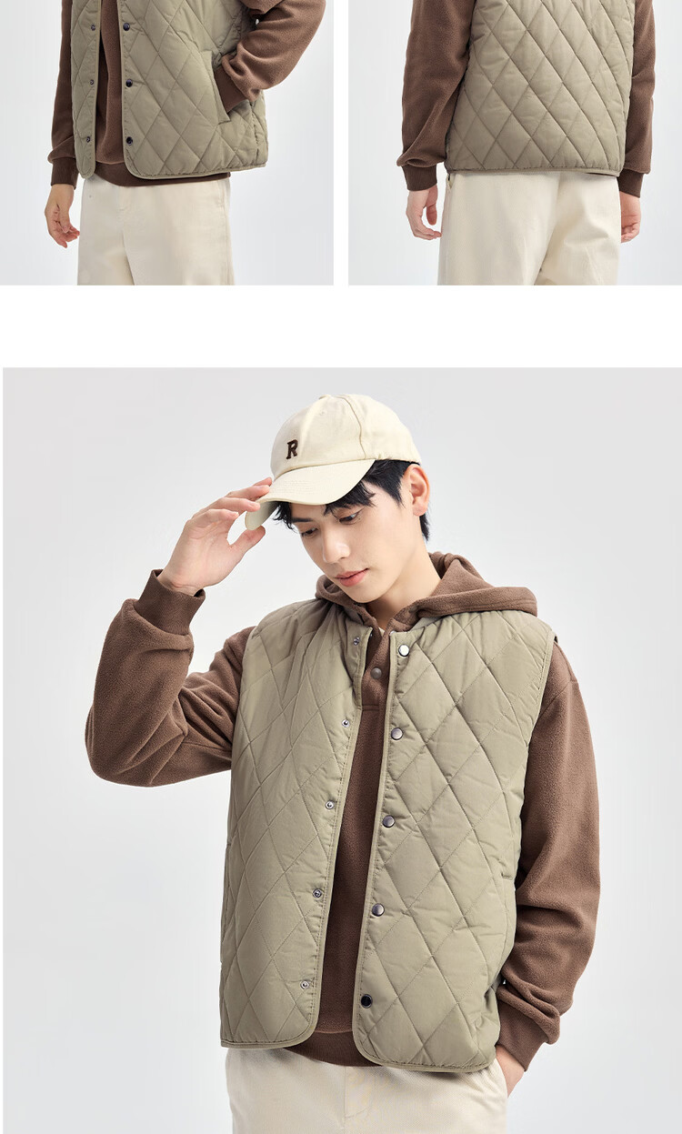 Giordano Men's Autumn Winter New Diamond Pattern Quilted Solid Color Stand Collar Cotton Vest 13075824 13