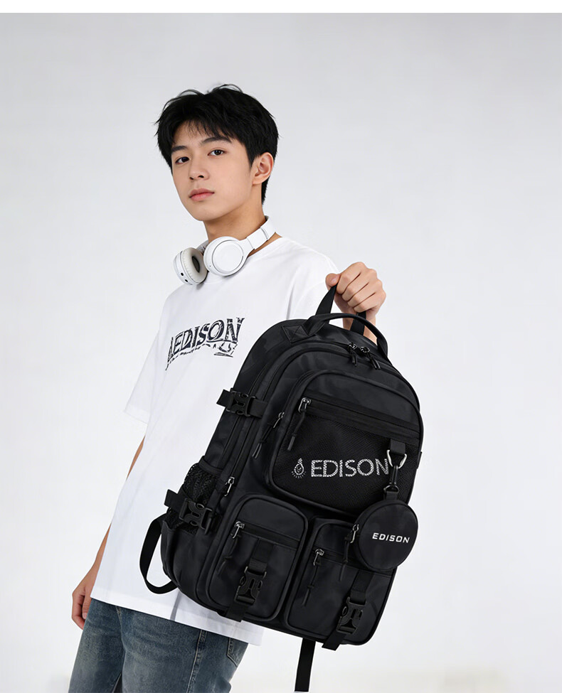Edison High School Student Large Capacity Waterproof Backpack for Middle and University Students Travel Backpack K2272-5 Camouflage Black 18