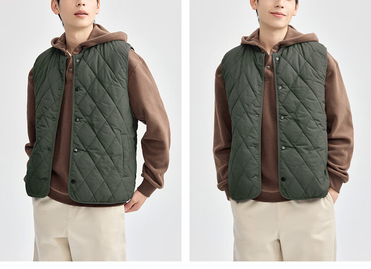 Giordano Men's Autumn Winter New Diamond Pattern Quilted Solid Color Stand Collar Cotton Vest 13075824 16