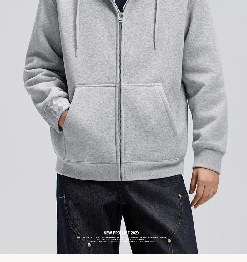 MARK FAIRWHALE Heavy Fleece Lined Men's Hoodie Autumn Winter New Casual Loose Fit Zip-up Hooded Jacket Heather Gray L 4