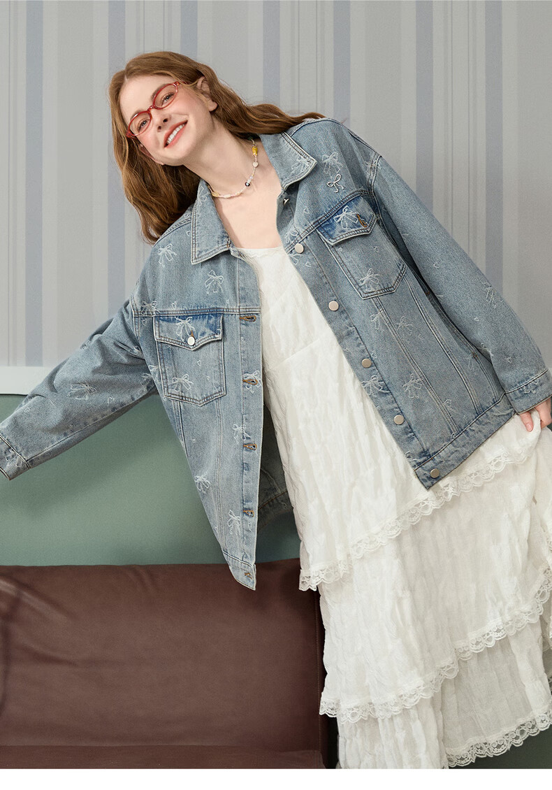 TonLion 2025 Autumn Women's All-Over Print Denim Jacket 8