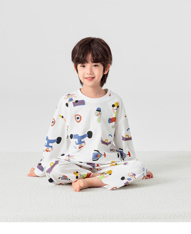 Duoduo Boys' Pajama Set Spring and Autumn Soft Breathable Skin-Friendly Long Sleeve Homewear Children's Loose Comfortable Two-Piece Set 6