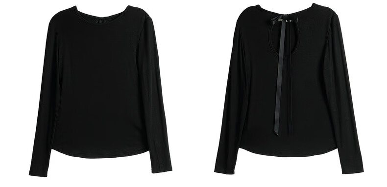 Olrain Slim Fit Back Hollow Butterfly Bow Long Sleeve T-Shirt Women Spring New Slim Top Black XL 6