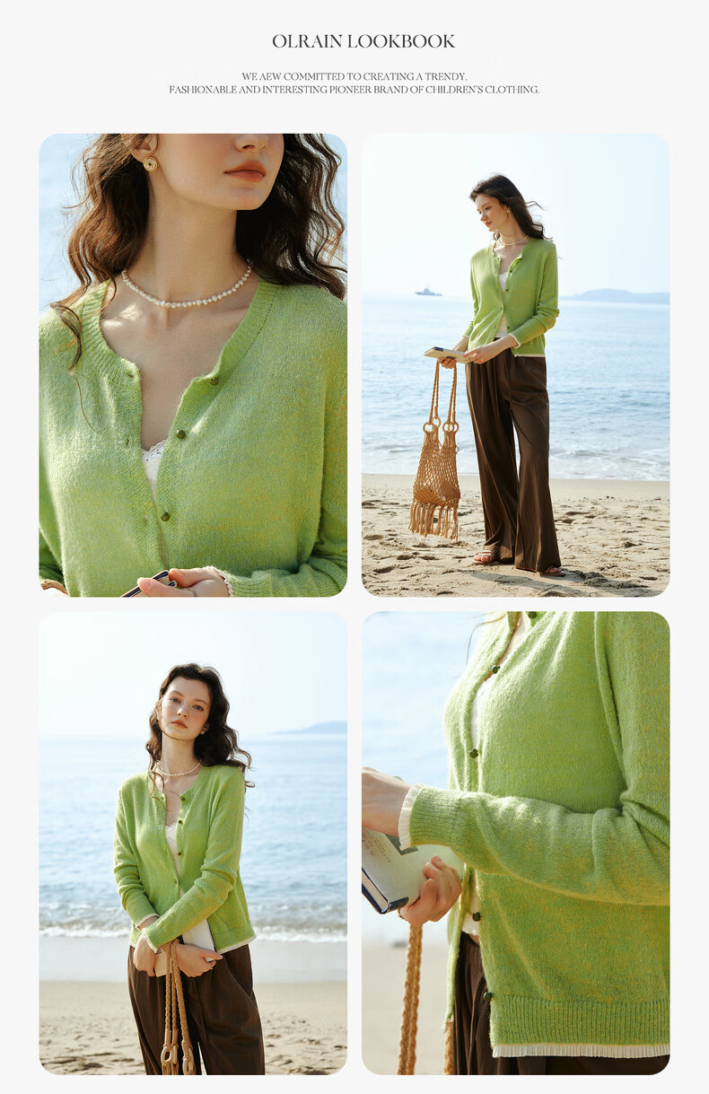 Olrain Women's Spring Commuter Color-Block Lace Spliced Long Sleeve Soft Knit Cardigan Green XL 10