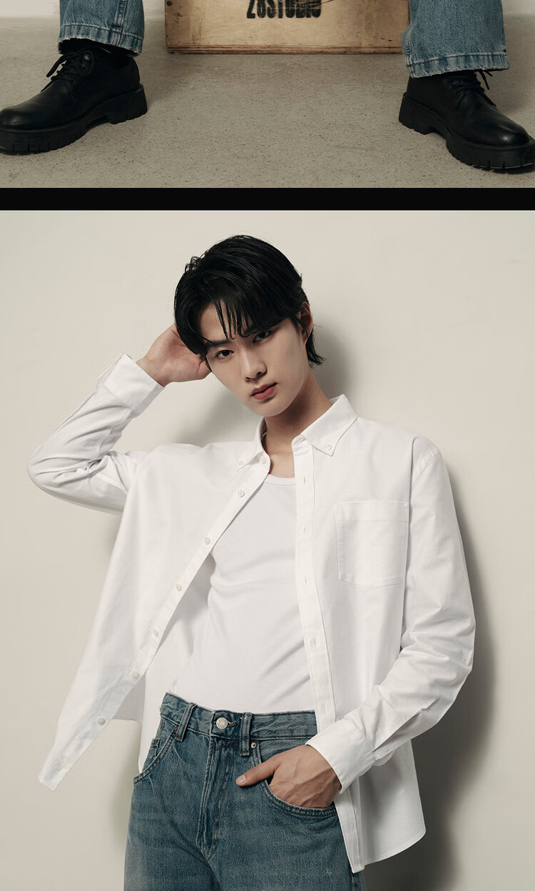 Giordano Korean Star Style Pure Cotton Oxford Stylish Single Pocket Long Sleeve Shirt Men 01045116 13