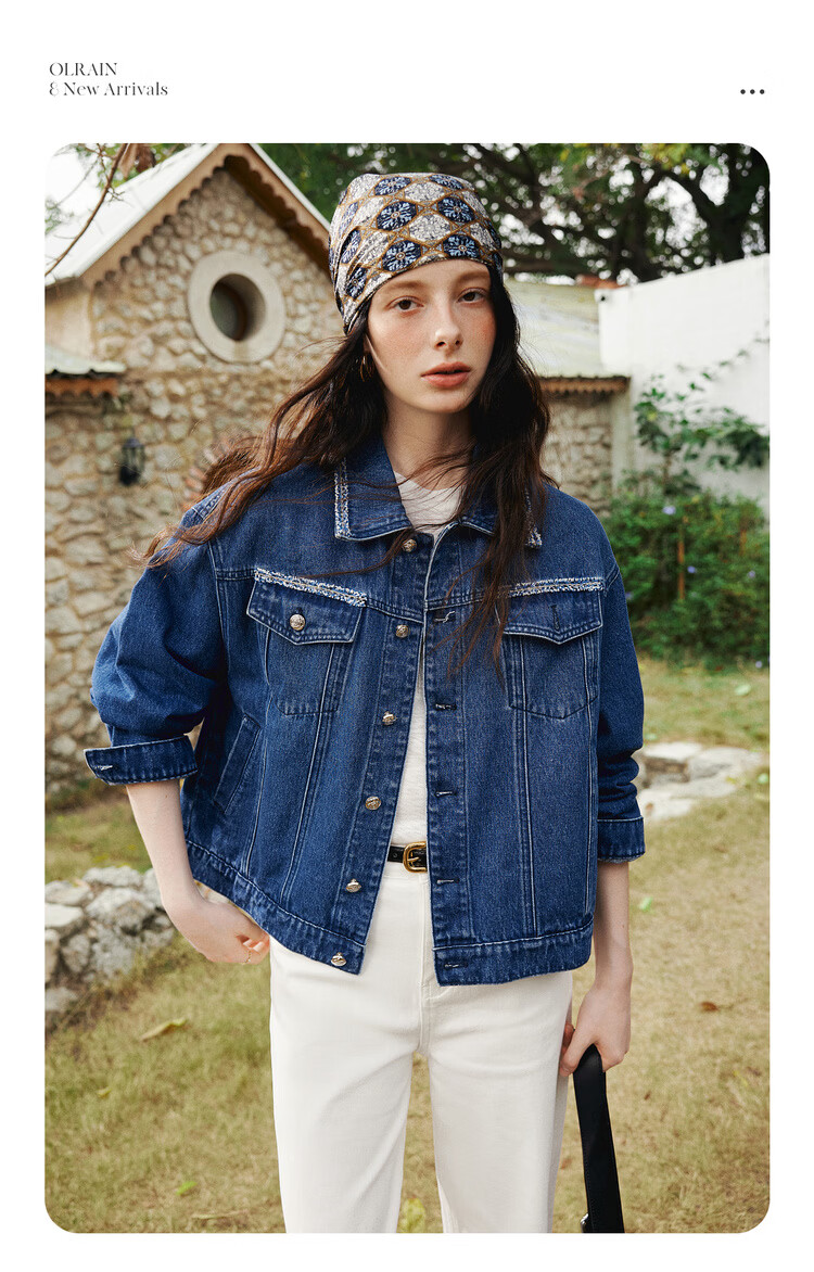 Olrain Eurielle Vintage Casual Denim Jacket Women Spring New Loose Short Coat Denim Blue L 5