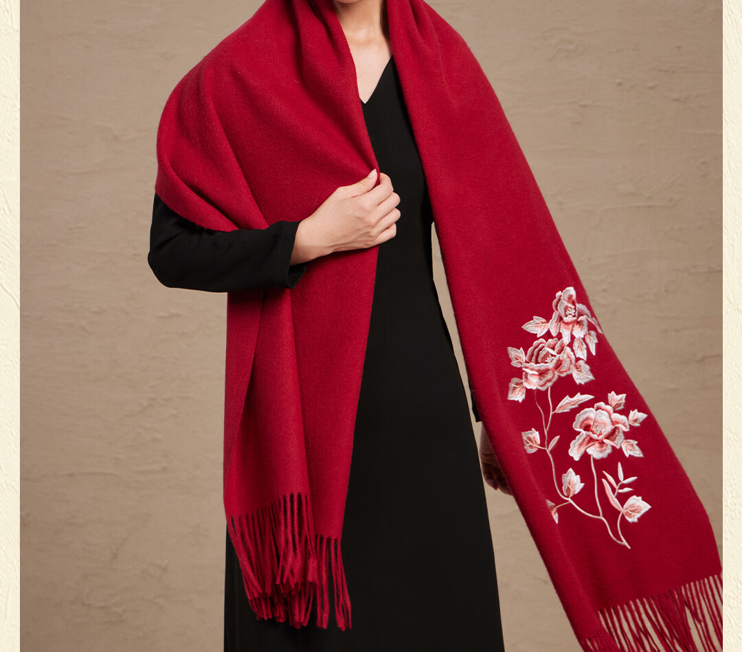 Shanghai Story Red Wool Embroidered Large Shawl Scarf New Year Birthday Gift for Elders Mom Zodiac Year of the Horse Women 6
