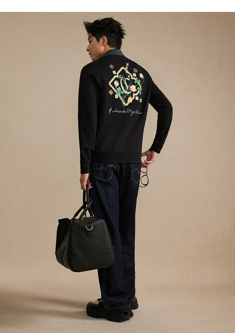 CABBEEN 340G Cotton Sweatshirt Men's Heavy-Duty 3D Multi-Needle High-End Floral Embroidery 2026 Spring Long Sleeve Sweatshirt 15