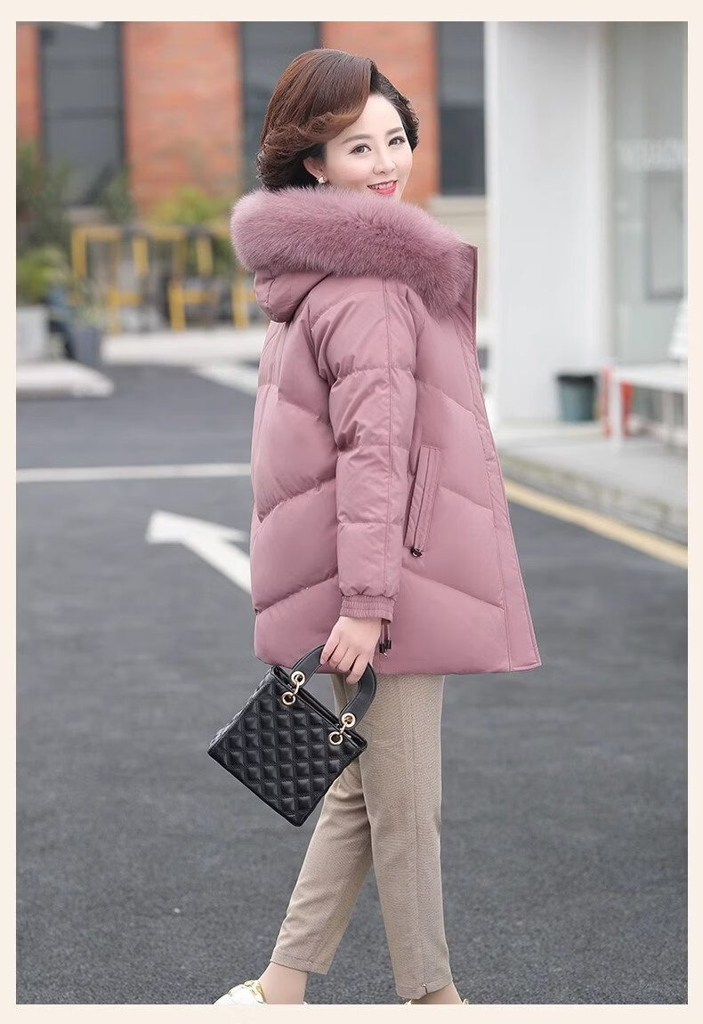 Qiufuluo Women's Winter Down Jacket with Genuine Fox Fur High-End Coat Middle-Aged and Elderly Fashionable Warm Clothing for 50s and 60s 21