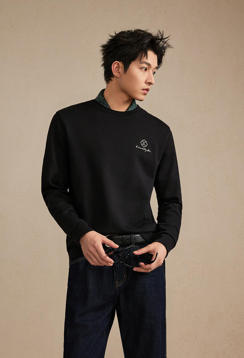 CABBEEN 340G Cotton Sweatshirt Men's Heavy-Duty 3D Multi-Needle High-End Floral Embroidery 2026 Spring Long Sleeve Sweatshirt 2