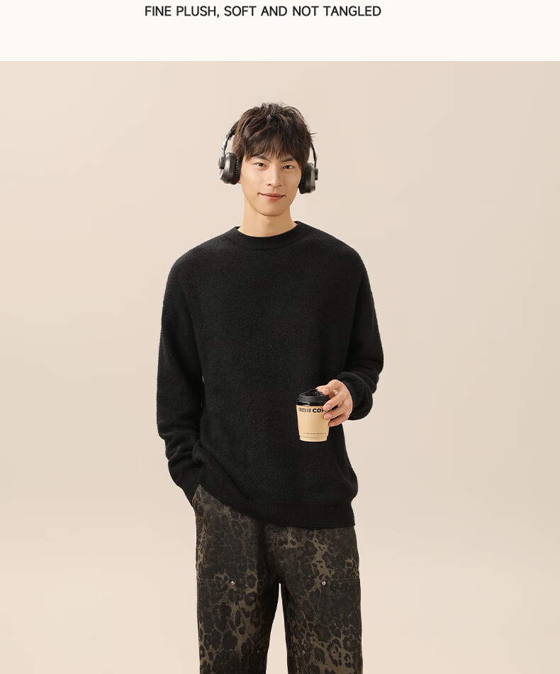 MINISO Men's Fleece-Lined Sweater Winter Warmth Integrated Fleece 2025 New Round Neck Knitwear Off-White XL 11