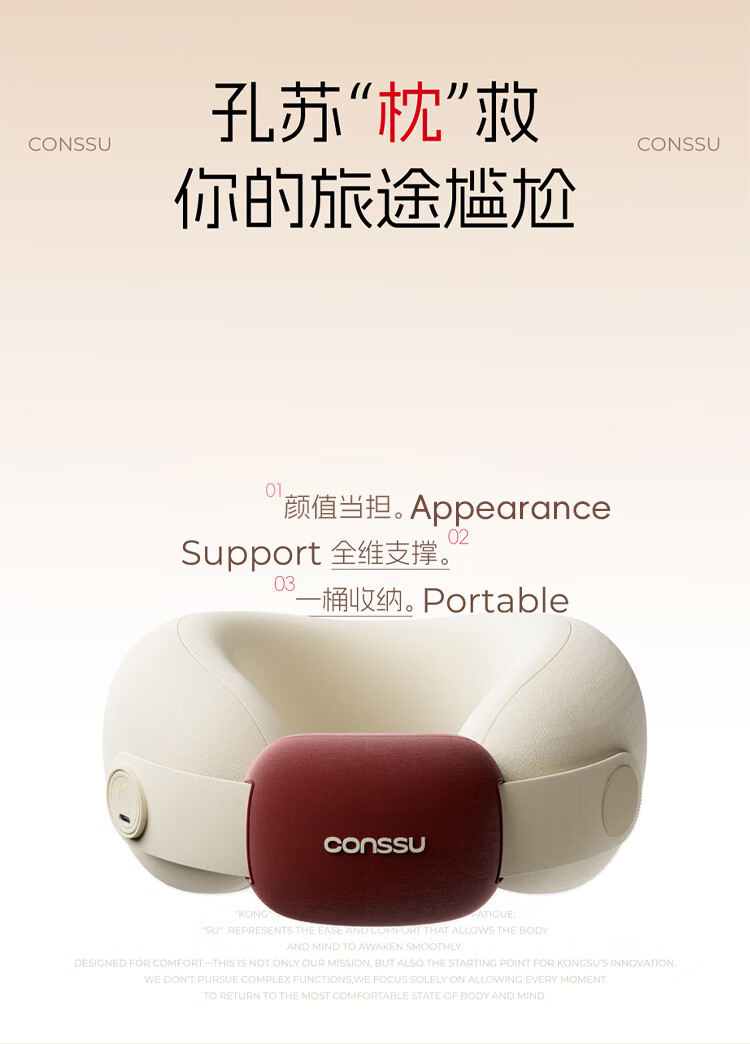 Kongsu U-Shaped Neck Pillow Travel Neck Support Pillow for Airplane Train High-Speed Rail Portable Long-Distance Travel Neck Cushion with Cover 5