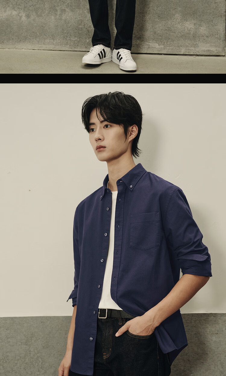 Giordano Korean Star Style Pure Cotton Oxford Stylish Single Pocket Long Sleeve Shirt Men 01045116 19