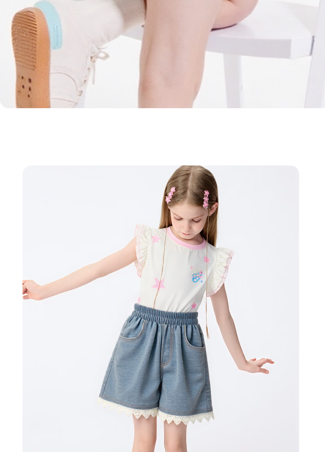 Disney Kids Short Sleeve Set 2026 Summer New Stylish Korean Version Girls Denim Shorts Trendy Girls Summer Outfit 13