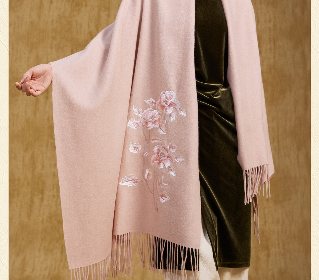 Shanghai Story 100% Wool Scarf National Style Peony Wool Embroidered Large Shawl New Year Birthday Gift for Mom Women 2