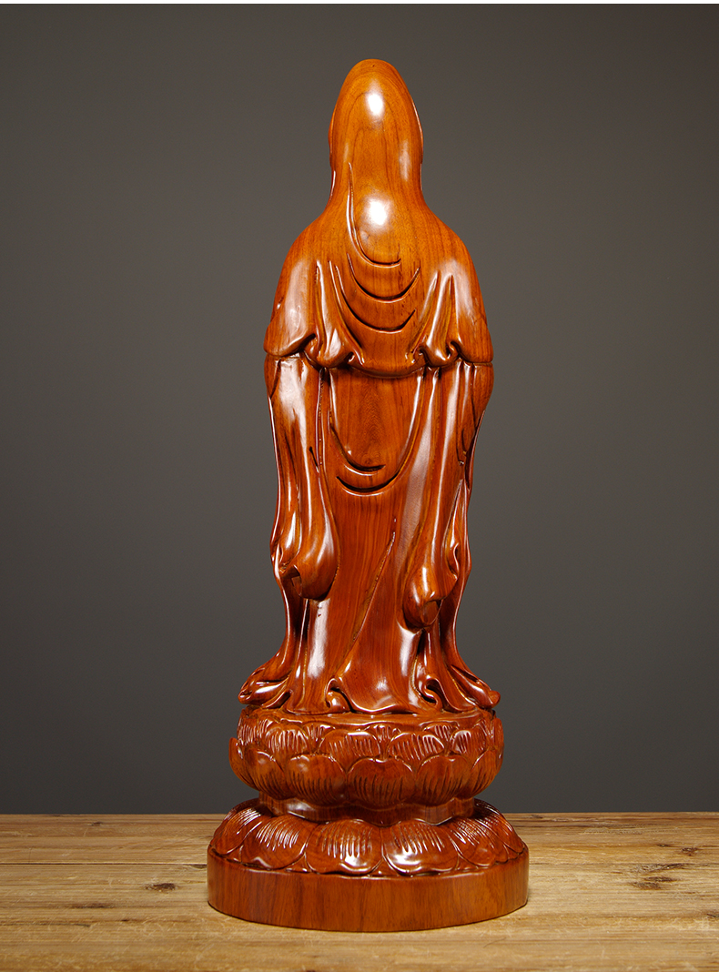 花梨木雕南海观世音摆件红木工艺品实木观音家居供奉摆设精雕南海观音
