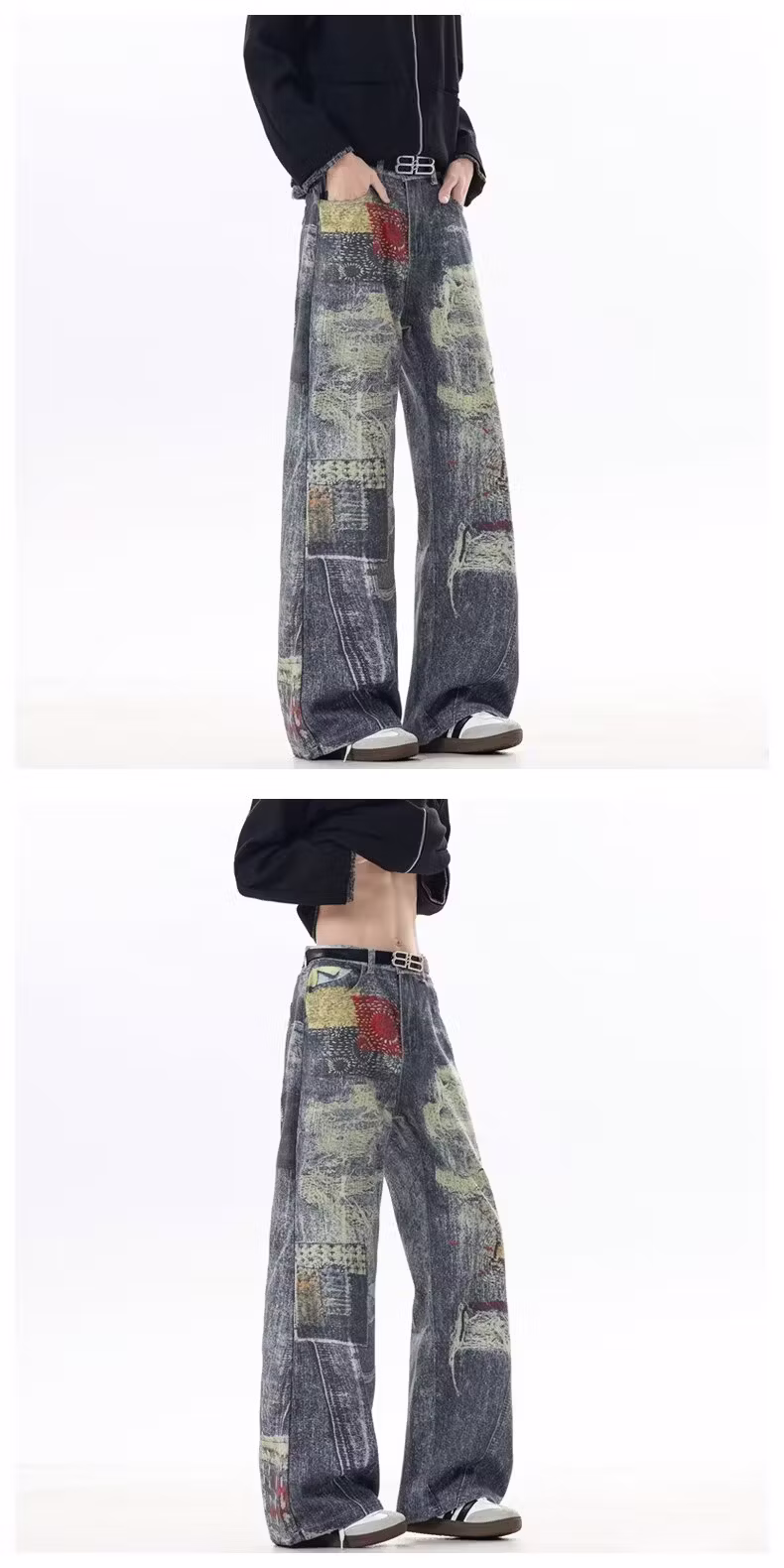 Herren Jeans Im American Retro Stil Tie-dye Weites Bein_voghion.com