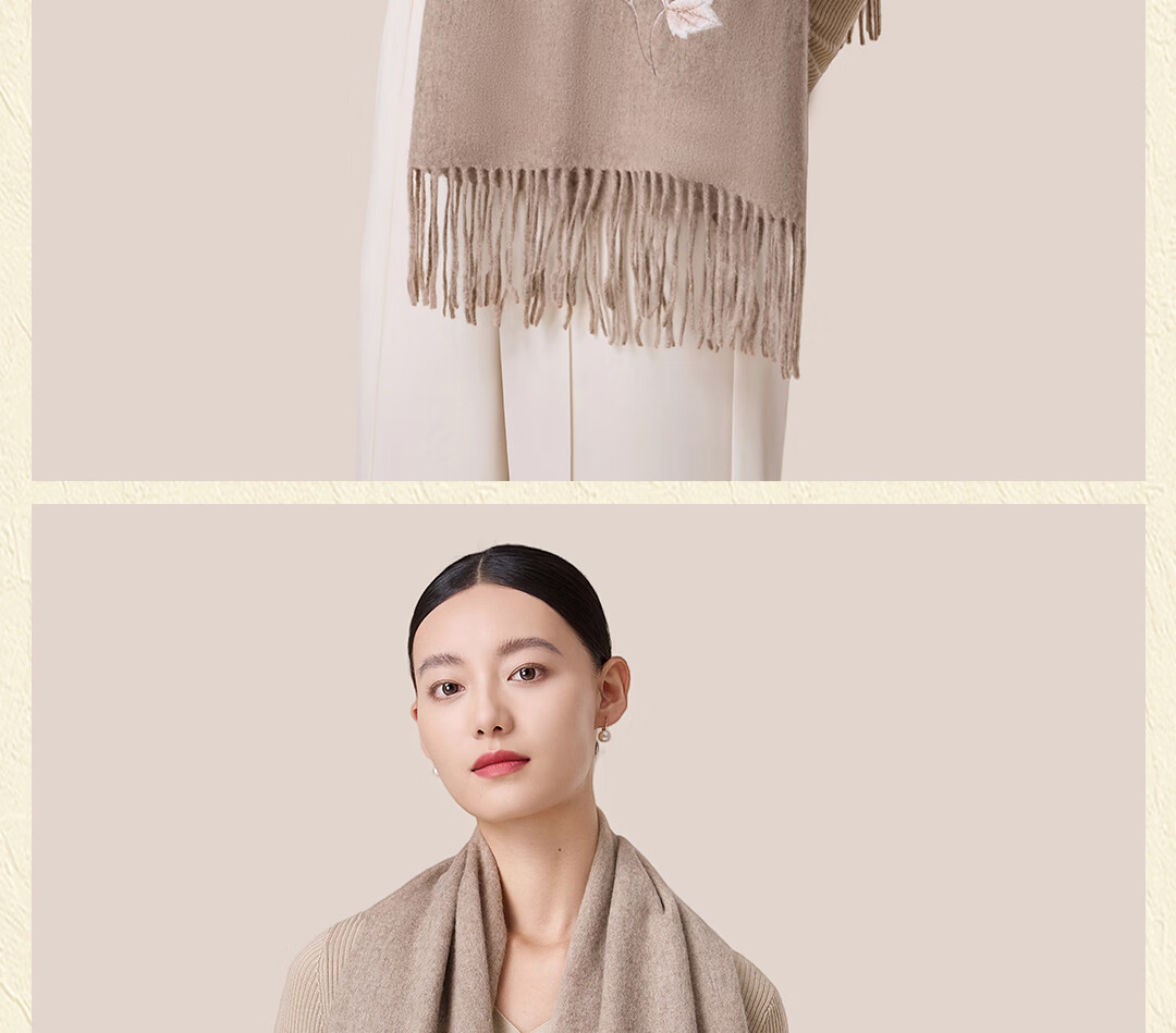 Shanghai Story 100% Wool Scarf National Style Peony Wool Embroidered Large Shawl New Year Birthday Gift for Mom Women 13