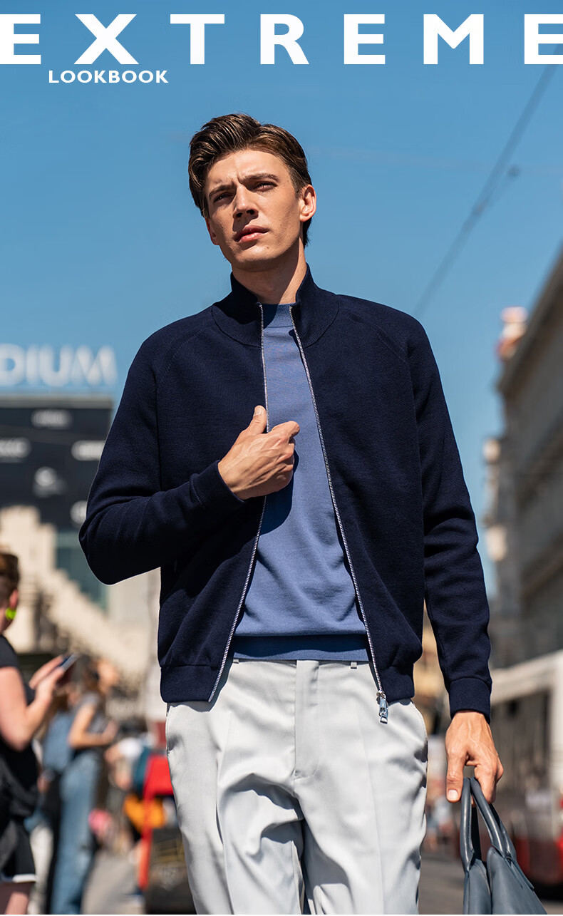 Mr.Bu Half Turtleneck Zipper Pure Cotton Knitted Cardigan Men's Raglan Sleeve Sweater Deep Sea Blue L/175 1
