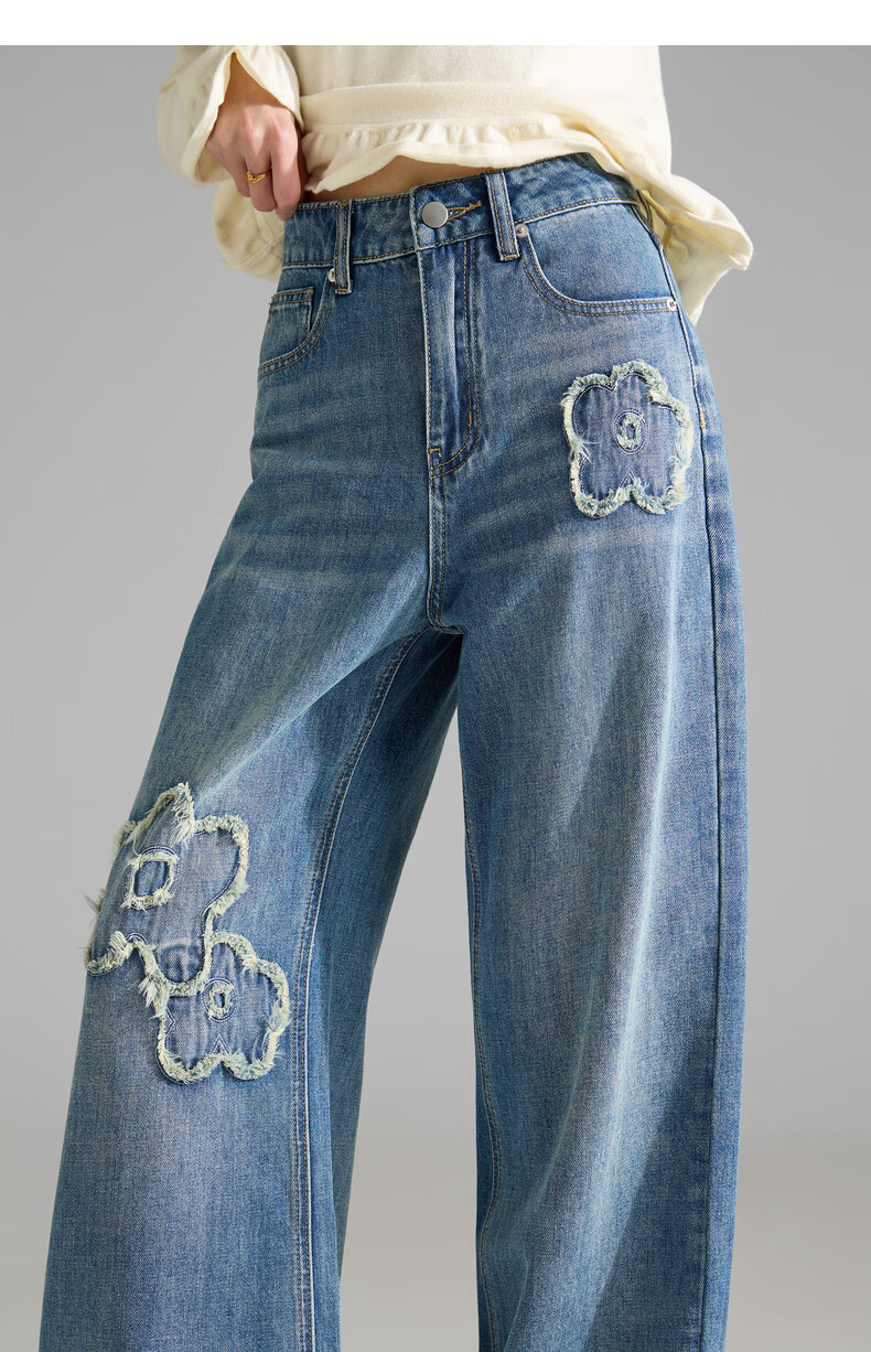 TonLion 2026 Spring Summer Women's Denim Pants Floral Tassel Design Straight Wide-Leg Trousers Fashion Versatile 5