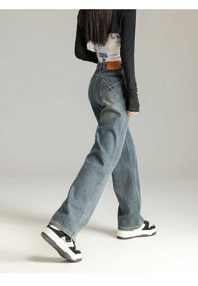 TonLion 2025 Winter Fleece-Lined Thickened High-Waist Korean Style Straight-Leg Vintage Versatile Denim Pants 14