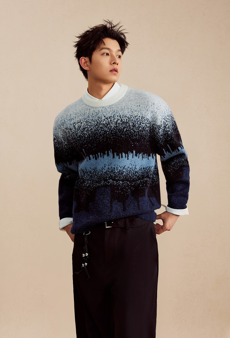 CABBEEN Mohair and Wool Blend Geometric Pattern Gradient Soft Fluffy Long Sleeve Sweater Spring 2026 2