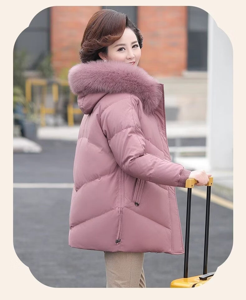 Qiufuluo Women's Winter Down Jacket with Genuine Fox Fur High-End Coat Middle-Aged and Elderly Fashionable Warm Clothing for 50s and 60s 22
