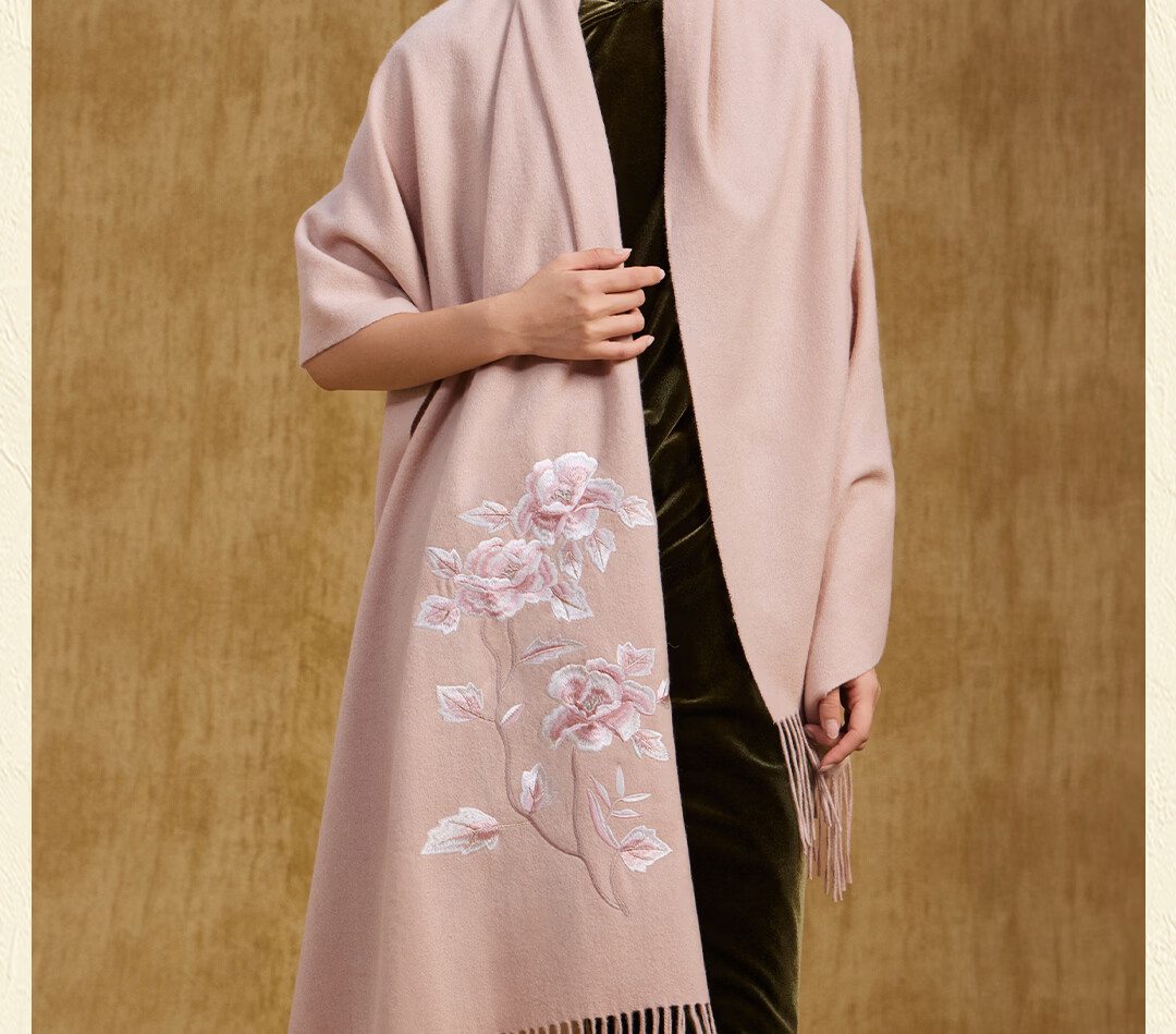 Shanghai Story 100% Wool Scarf National Style Peony Wool Embroidered Large Shawl New Year Birthday Gift for Mom Women 5