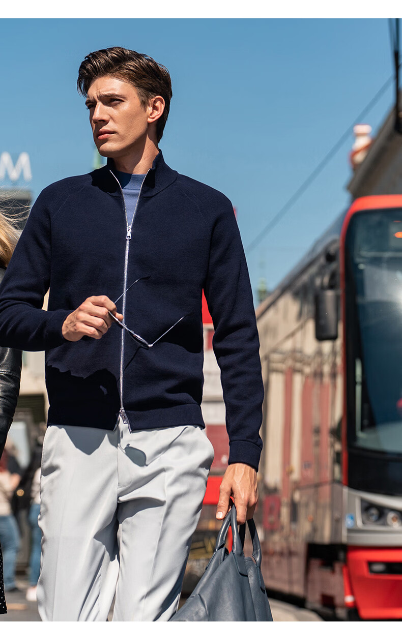 Mr.Bu Half Turtleneck Zipper Pure Cotton Knitted Cardigan Men's Raglan Sleeve Sweater Deep Sea Blue L/175 6