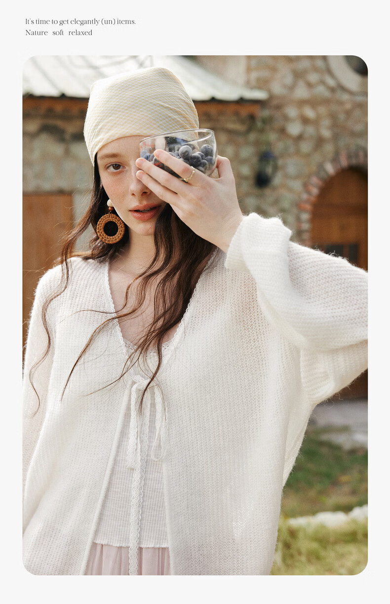 Olrain Women's Loose Deep V-Neck Knit Cardigan Sweater Spring New Long Sleeve Top Jacket White M 12