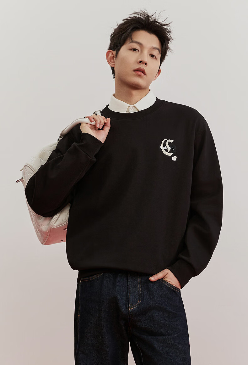 CABBEEN 300G Healthy Fabric Sweatshirt Traditional Ruyi Knot Logo Embroidery 2026 Spring Men's Long Sleeve Sweatshirt 2