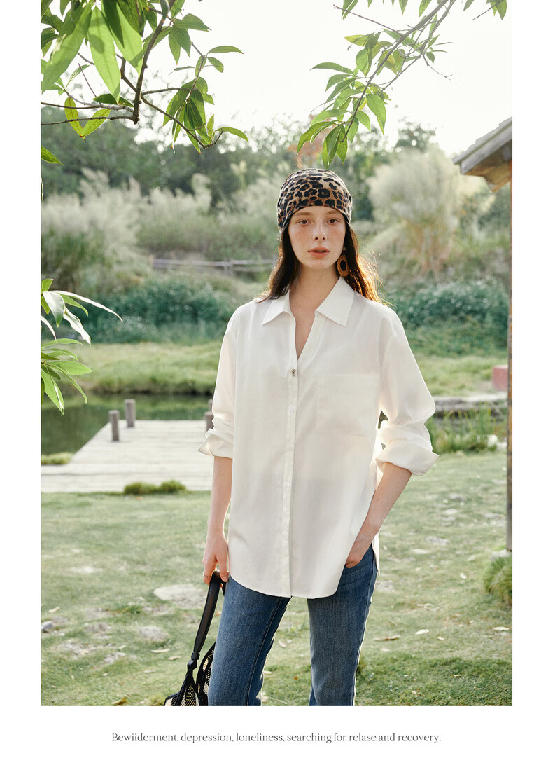 Olrain V-Neck Long Sleeve Shirt Women Spring New Loose Casual Slim Fit Elegant Top White M 12