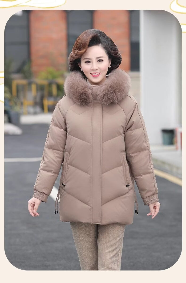 Qiufuluo Women's Winter Down Jacket with Genuine Fox Fur High-End Coat Middle-Aged and Elderly Fashionable Warm Clothing for 50s and 60s 16