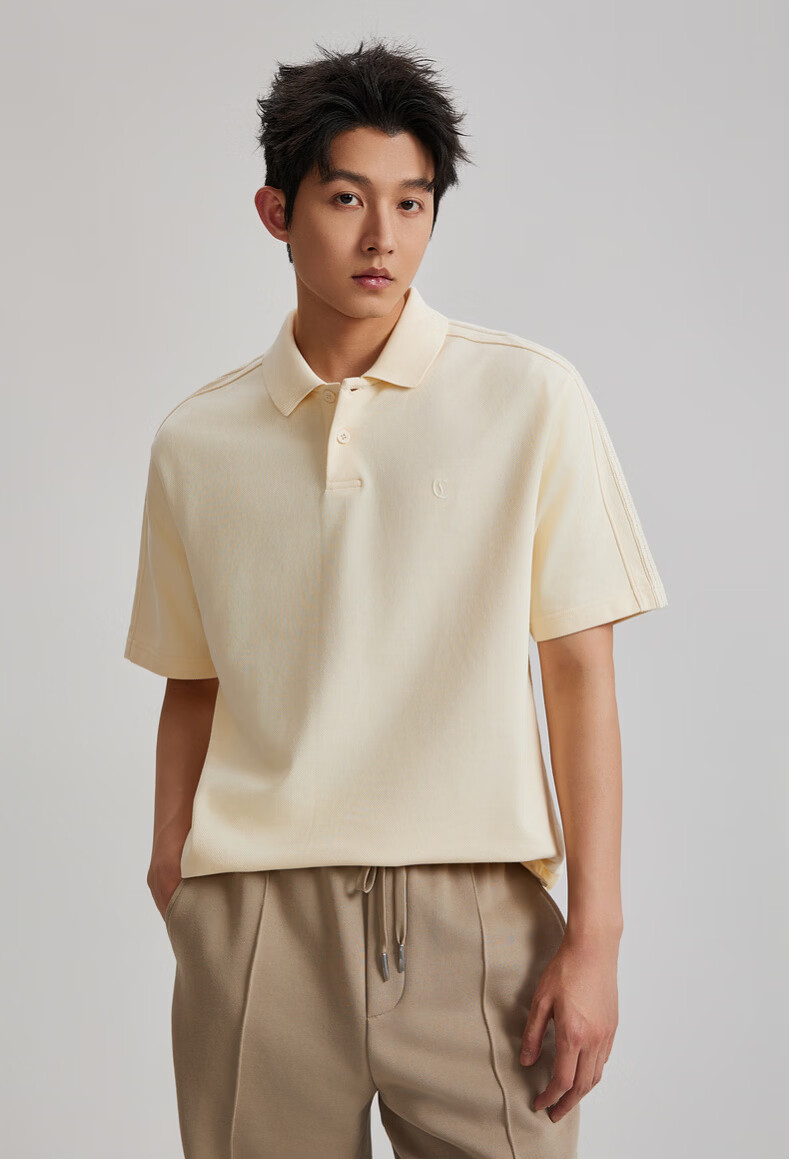 CABBEEN 260G Heavyweight Pure Cotton Pique Polo Shirt Men Shoulder Sleeve Tape Design 2026 Spring American Style Short Sleeve Polo Shirt 2