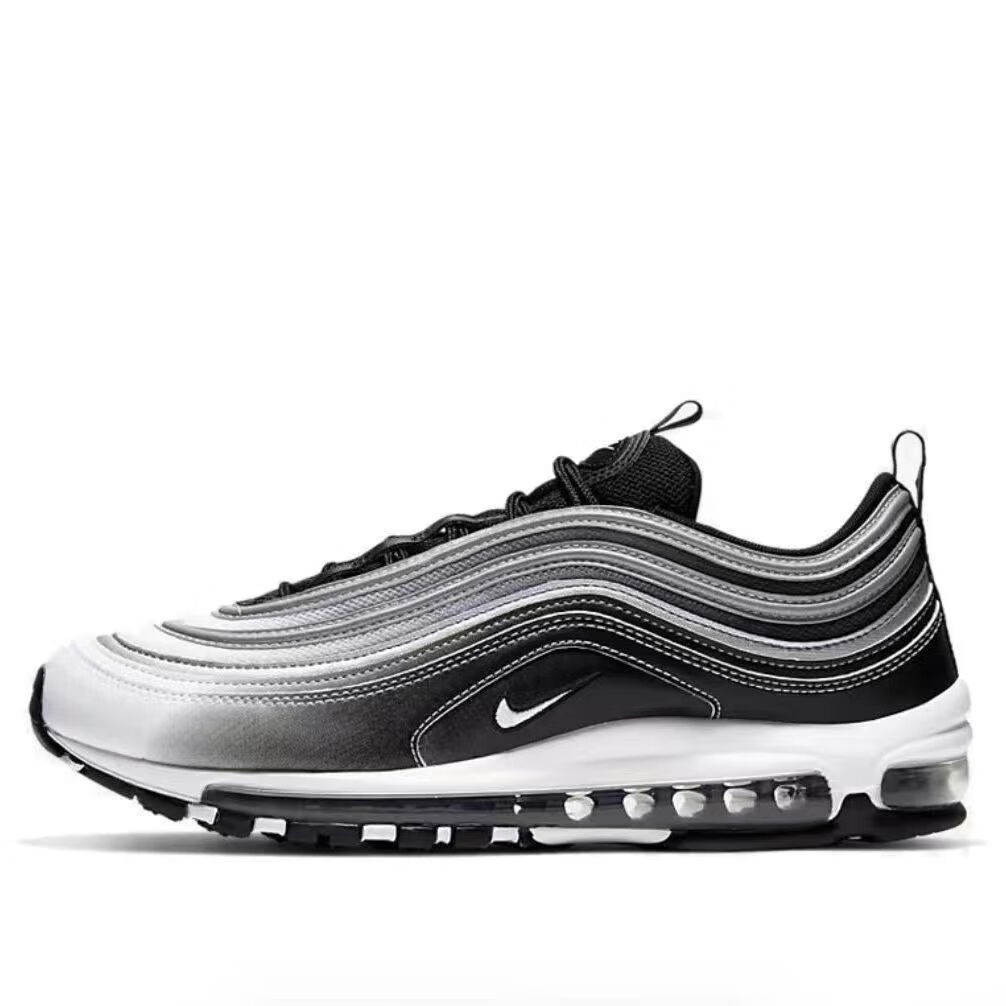 air max 97子弹头跑步全掌气垫运动鞋银子弹3m反光男女休闲鞋 灰紫勾