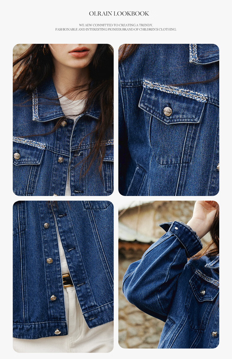 Olrain Eurielle Vintage Casual Denim Jacket Women Spring New Loose Short Coat Denim Blue L 9