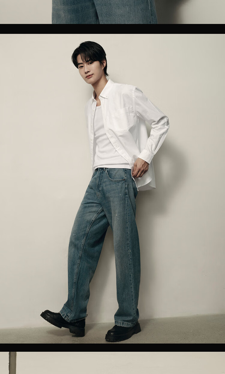 Giordano Korean Star Style Pure Cotton Oxford Stylish Single Pocket Long Sleeve Shirt Men 01045116 14