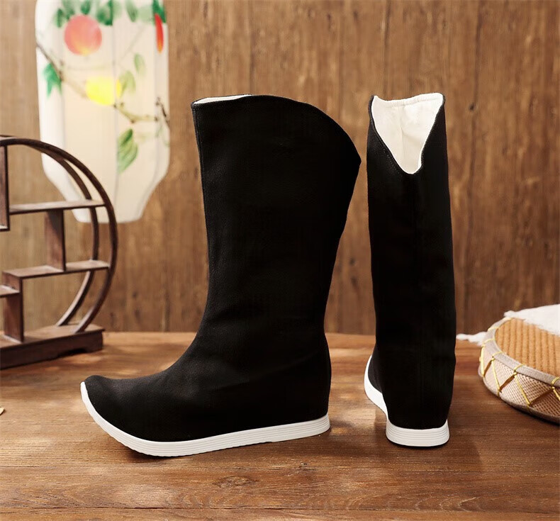 古风鞋子男武侠古装汉服古风靴皂靴春秋汉鞋长筒男靴内增高皂靴翘头