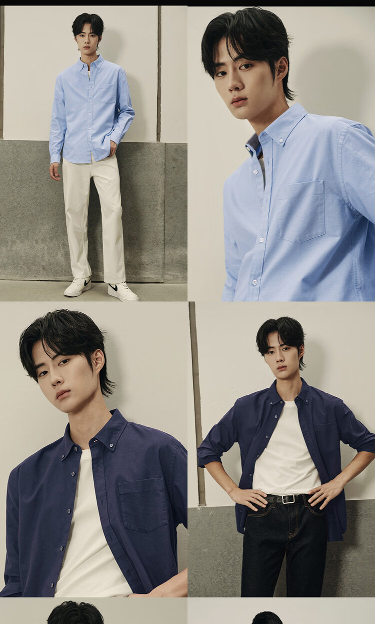 Giordano Korean Star Style Pure Cotton Oxford Stylish Single Pocket Long Sleeve Shirt Men 01045116 9