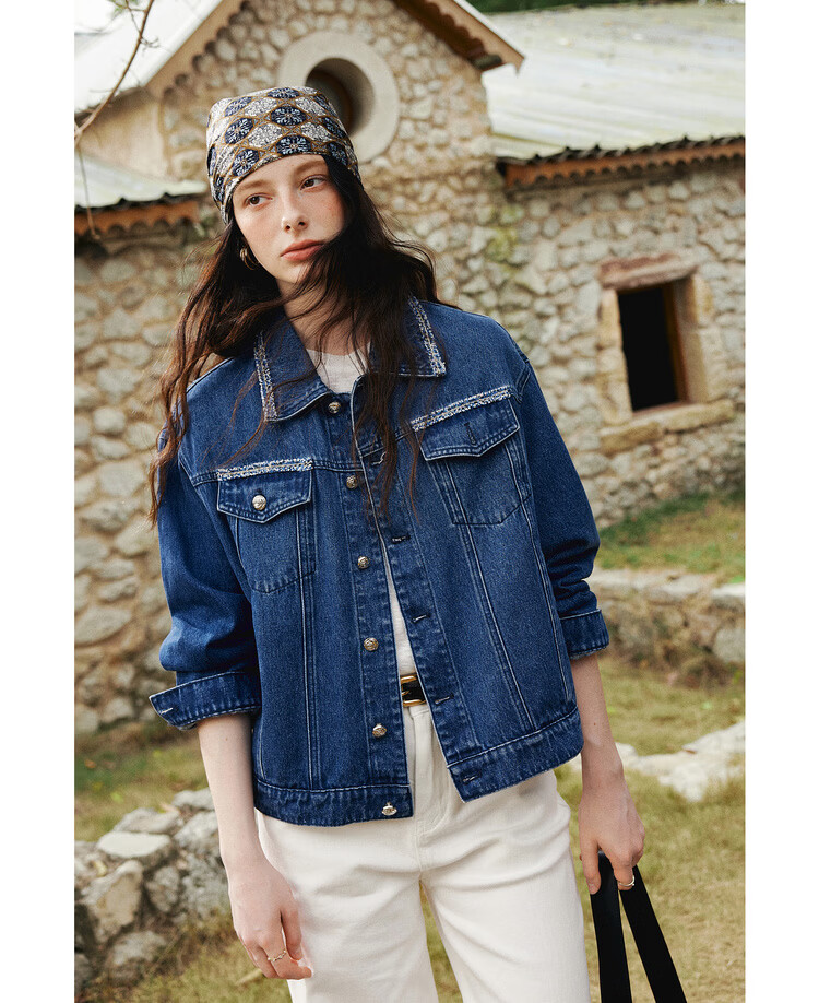 Olrain Eurielle Vintage Casual Denim Jacket Women Spring New Loose Short Coat Denim Blue L 13