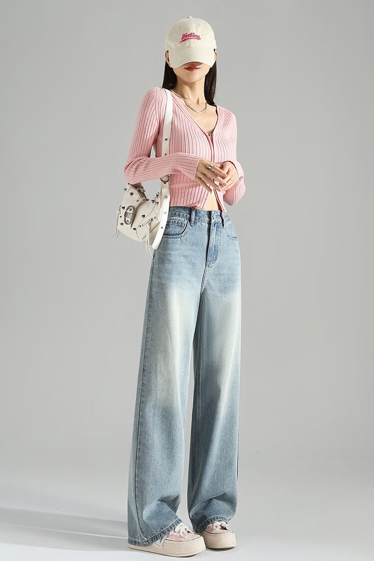 TonLion 2026 Spring Autumn Women's Embroidered Unique Design Light Wash Wide Leg Denim Jeans 14