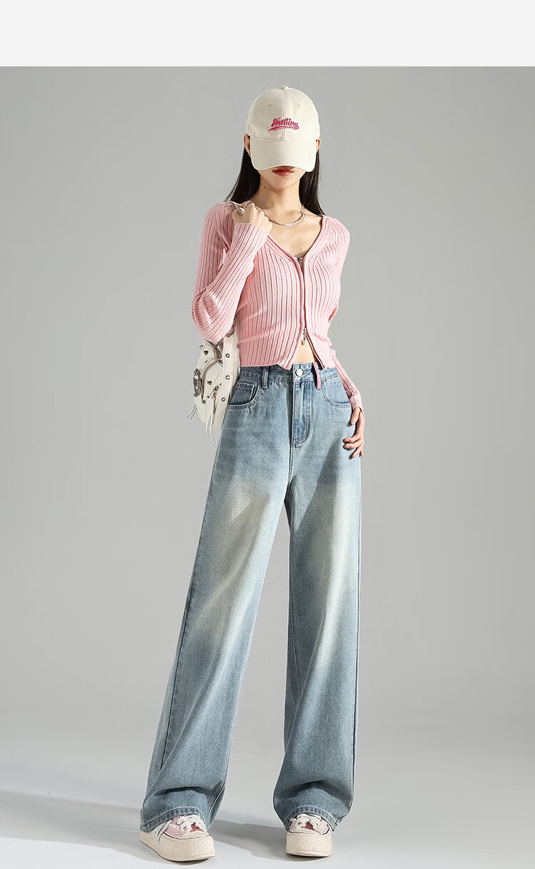 TonLion 2026 Spring Autumn Women's Embroidered Unique Design Light Wash Wide Leg Denim Jeans 10