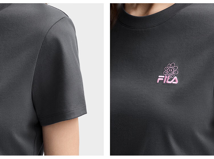 FILA Official Women's Knitted Short Sleeve Shirt 2026 Summer Casual Slim Fit Cool Cotton Cropped T-Shirt 55
