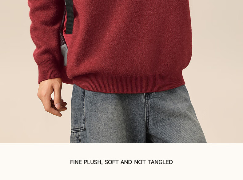 MINISO Men's Fleece-Lined Sweater Winter Warmth Integrated Fleece 2025 New Round Neck Knitwear Off-White XL 24