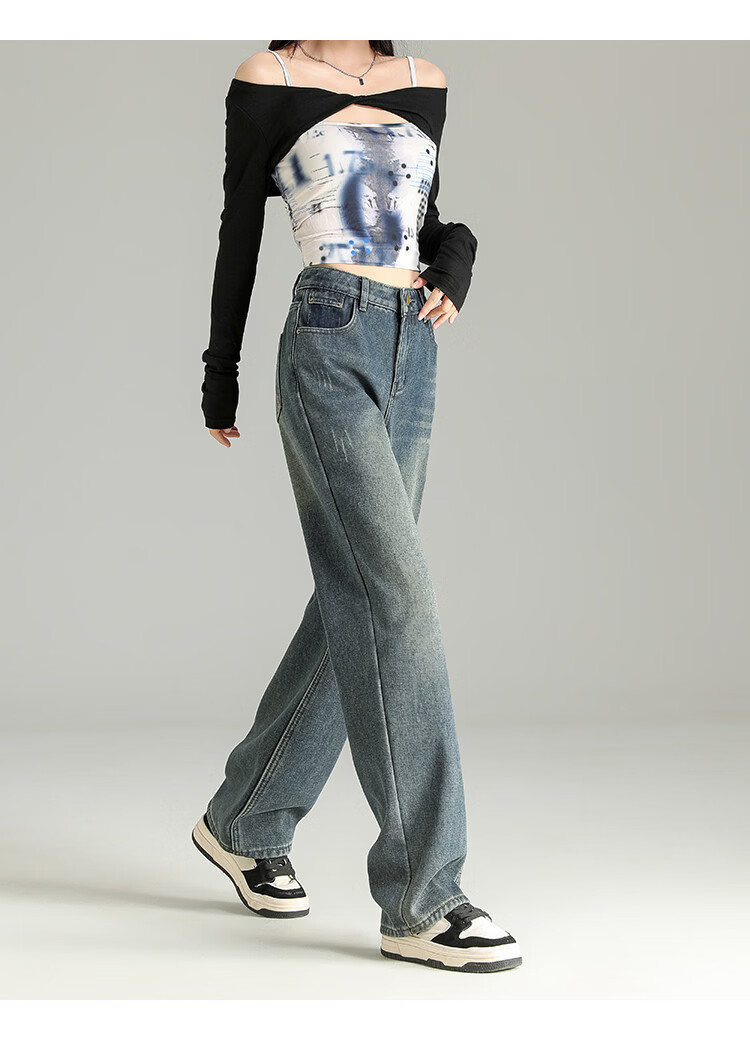 TonLion 2025 Winter Fleece-Lined Thickened High-Waist Korean Style Straight-Leg Vintage Versatile Denim Pants 10